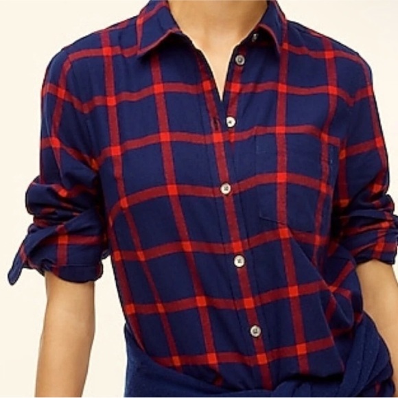 J. Crew Tops - J Crew Womens Flannel Red & Blue Plaid Button Up Long Sleeve Button Up Size 12